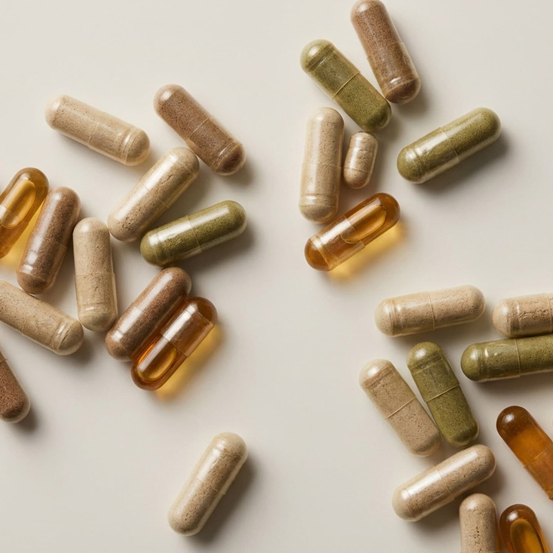 Various pills on a tabletop